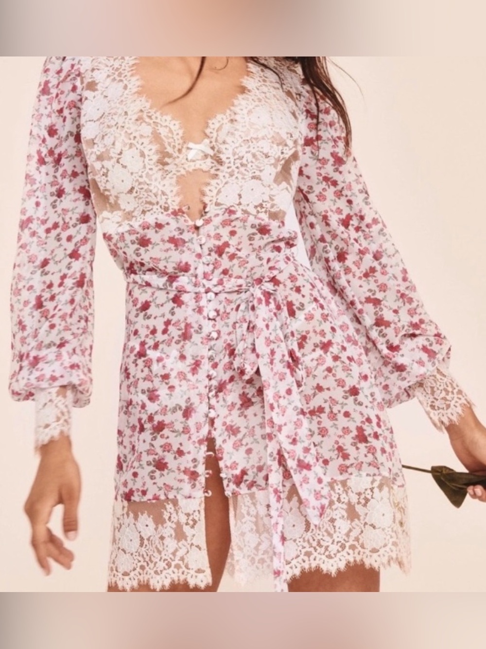 FOR LOVE & LEMONS Melrose White Floral Robe Victorias Secret Women L Feminine - Picture 9 of 11